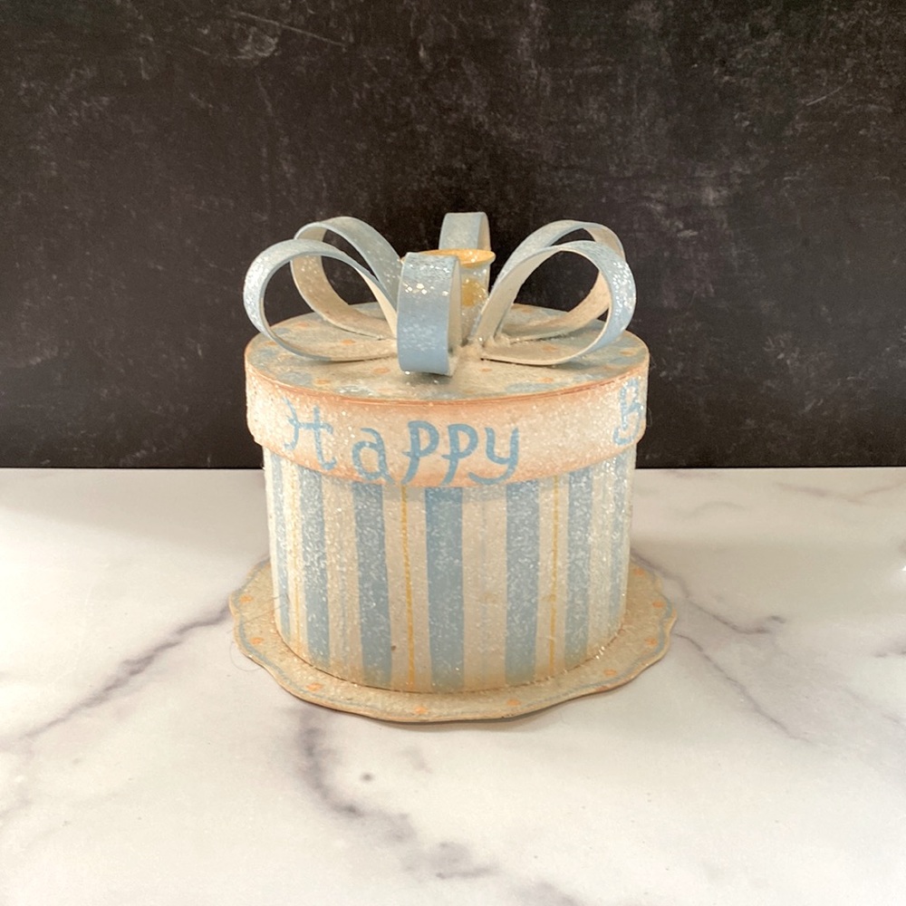 Metal Birthday Gift Box or Table Decor Round Top?